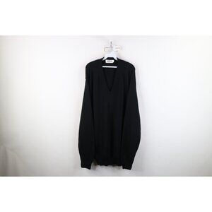 Vintage 90s Streetwear Mens Size 2XLT Blank Knit V-Neck Sweater Black USA